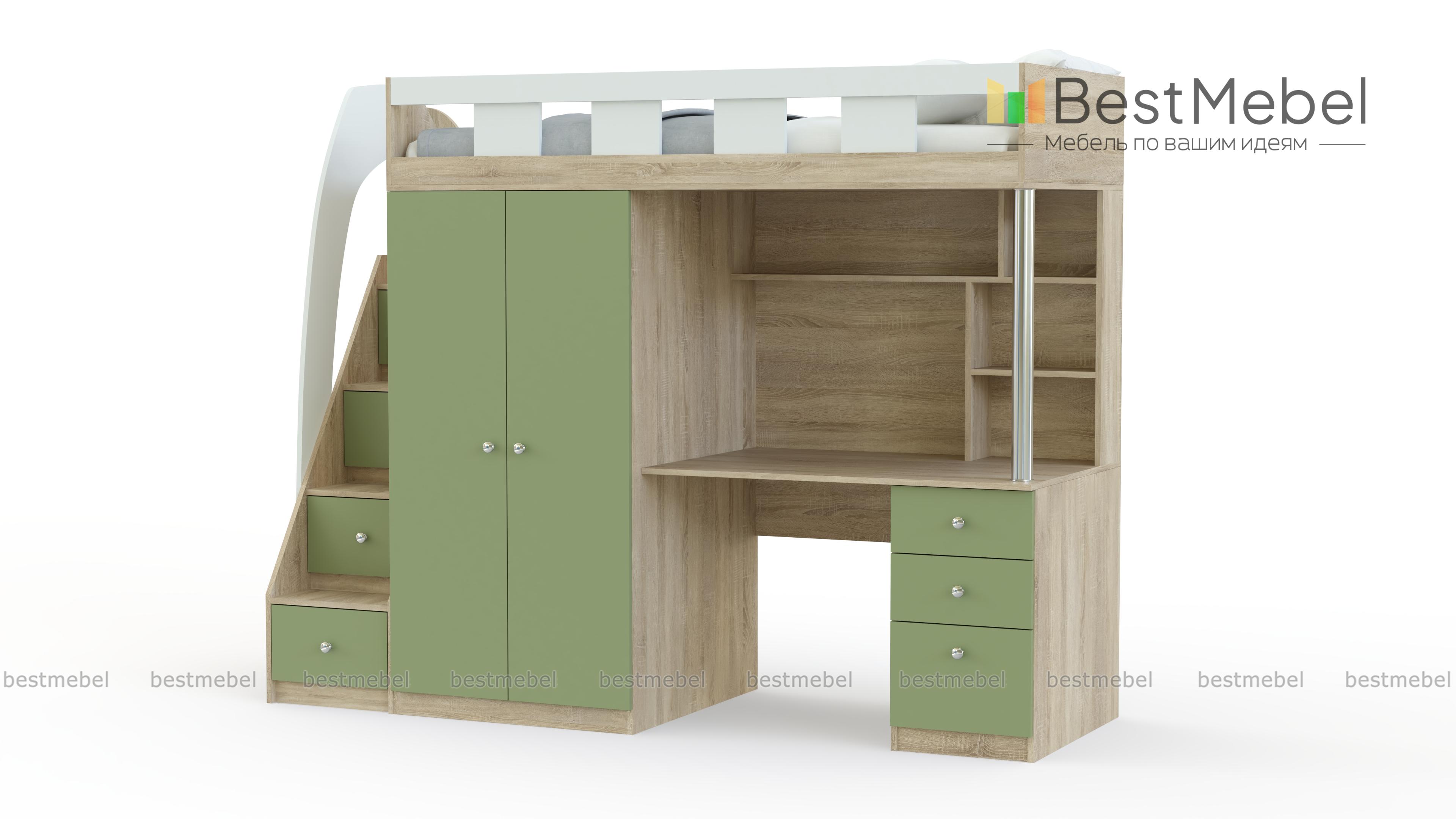 Кровать-чердак с рабочей зоной Клаус 13 BMS - Фото